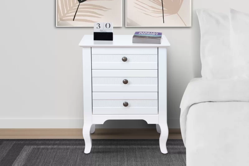 Criado Mudo Madri 3 Gavetas com puxadores metálicos