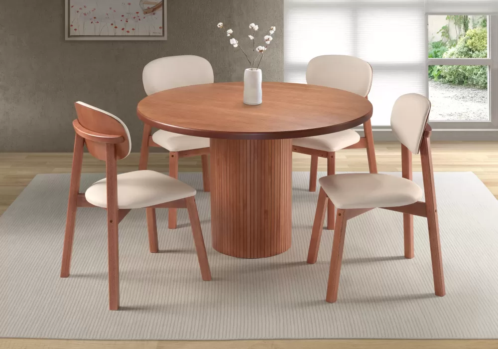 Mesa de Jantar Redonda com Base Ripada