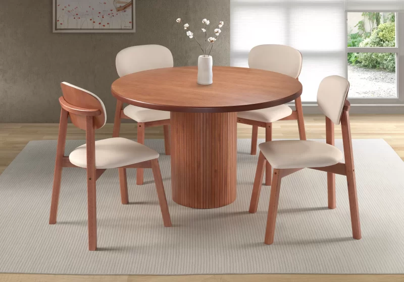 Mesa de Jantar Redonda com Base Ripada