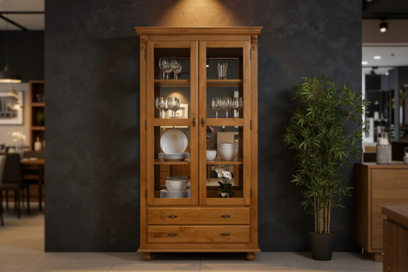 Cristaleira América com espelho, prateleiras em vidro